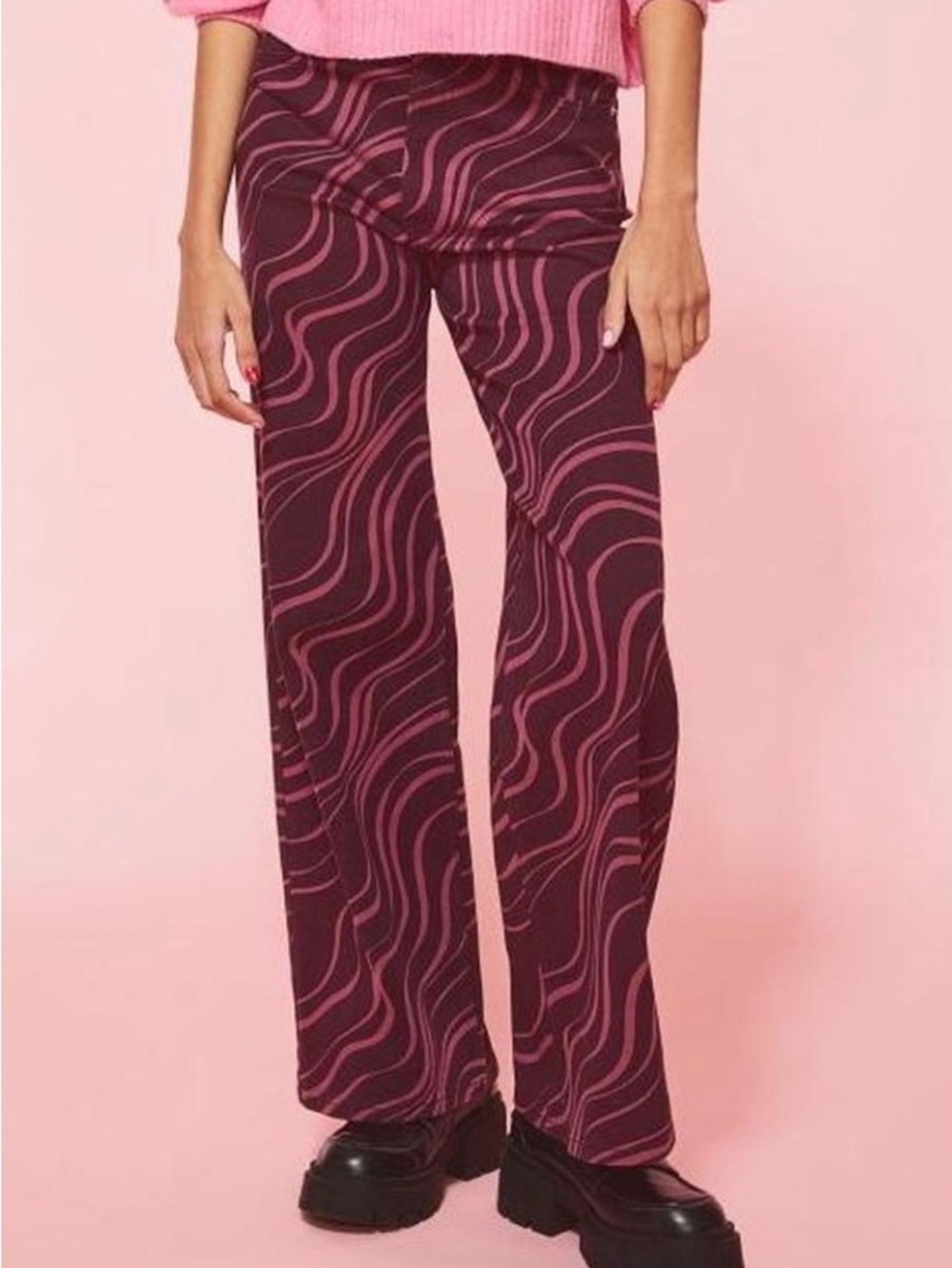 H&M Purple and Pink Wave-Print Wide Leg Pants size 4